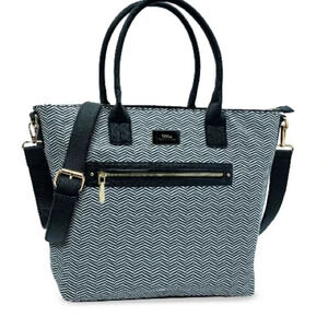 Trina Turk Blue White Chevron Print Weekender Tote Bag Crossbody Strap NWT